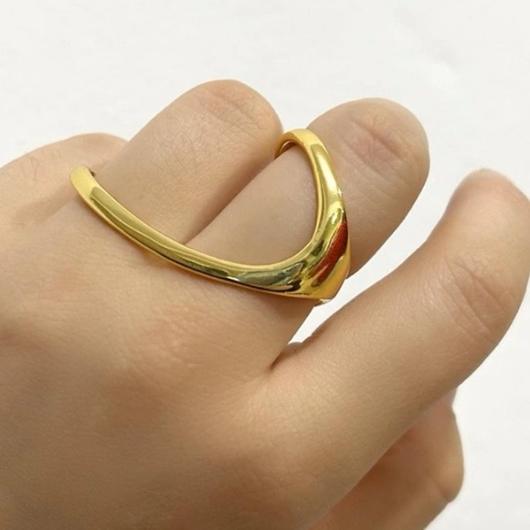 Gold Irregular Ring, Geometric, Two Finger Ring - Picture 4 of 4
